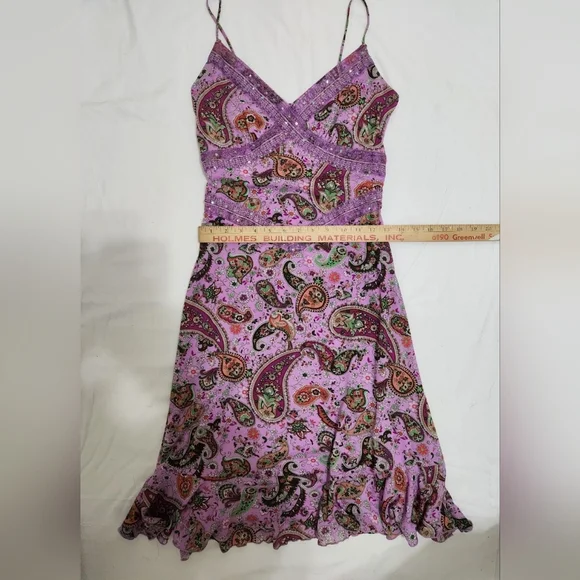 Vintage Bisou Bisou Multicolor Paisley Print Y2K Midi Slip Dress Size 4 - Picture 5 of 5